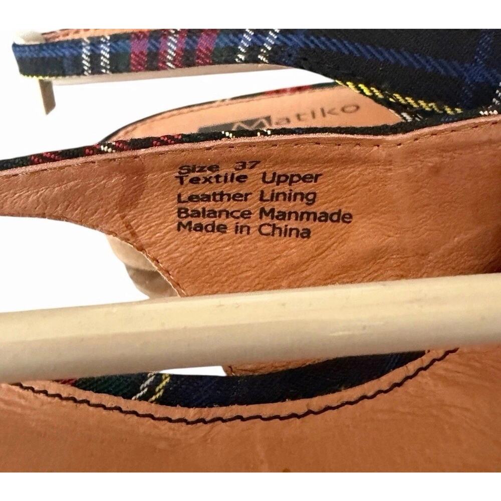 Matiko Lori Green Tartan Plaid Slingback Pointed Toe Flats Women’s Size 37 NIB - Picture 7 of 15